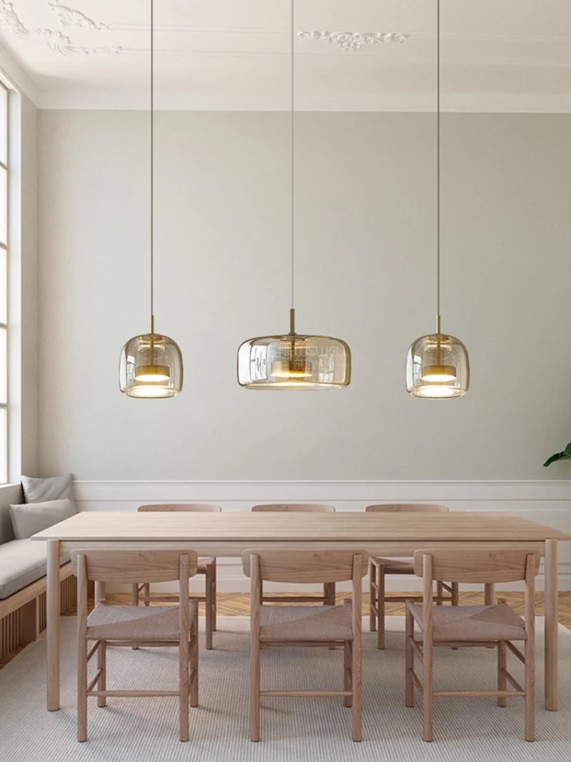 Tinted Glass Drum Pendant Light