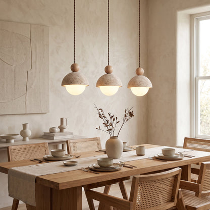 Travertine Dome Wood Pendant Light