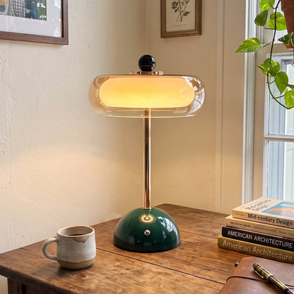 Green Glass Brass Table Lamp