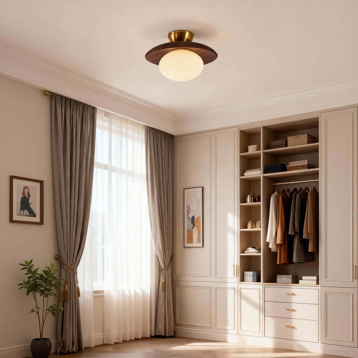 Wood Disc Opal Ceiling Light