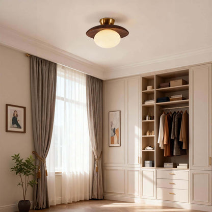 Wood Disc Opal Ceiling Light
