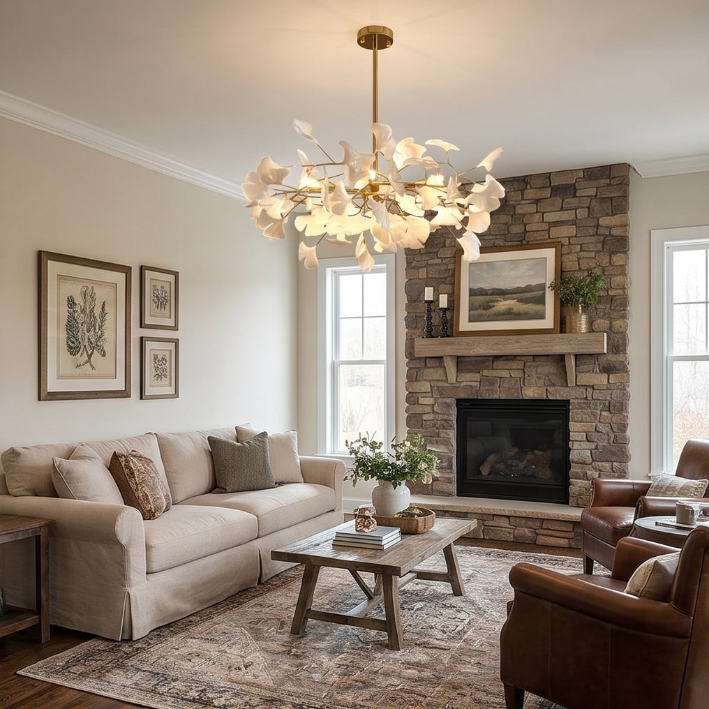 Ceramic Petal Brass Chandelier