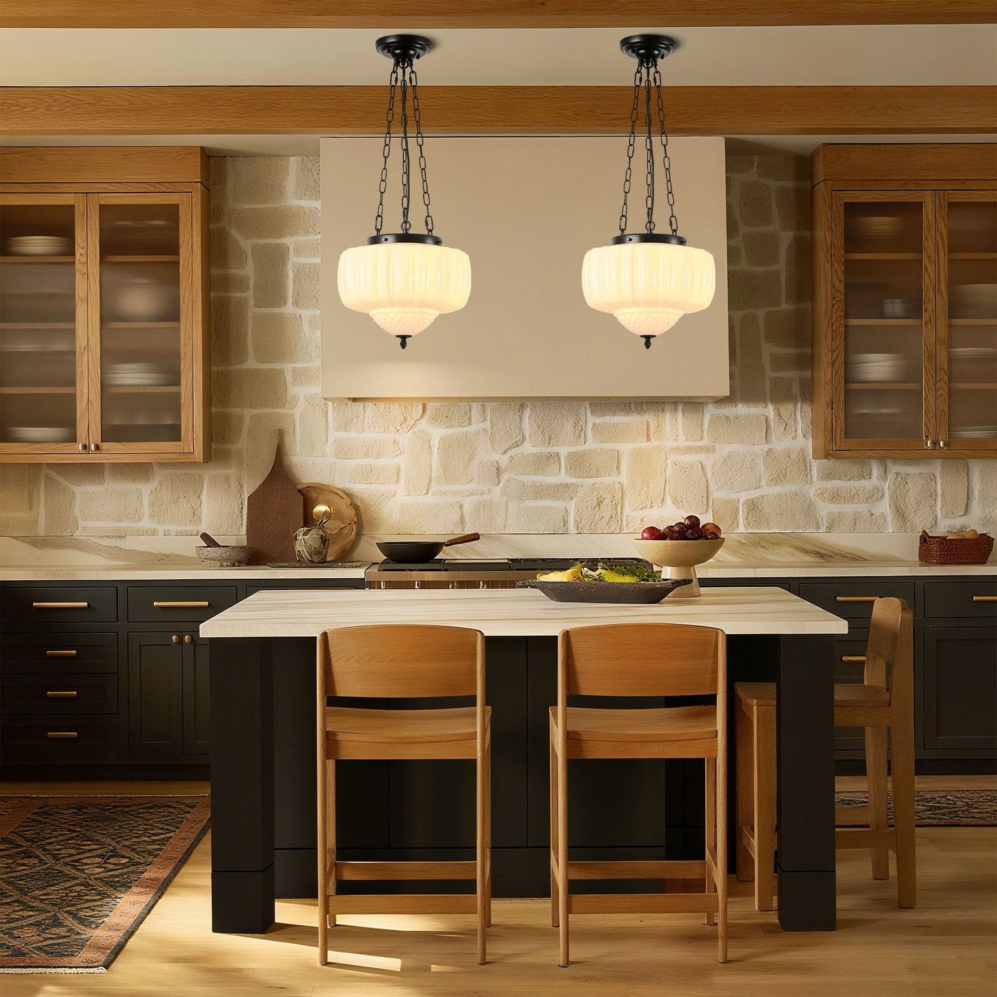 Fluted Milk Glass Pendant Light