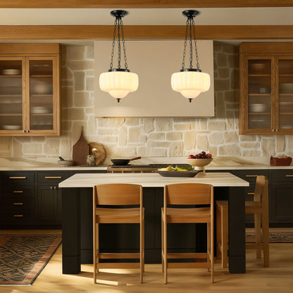 Fluted Milk Glass Pendant Light