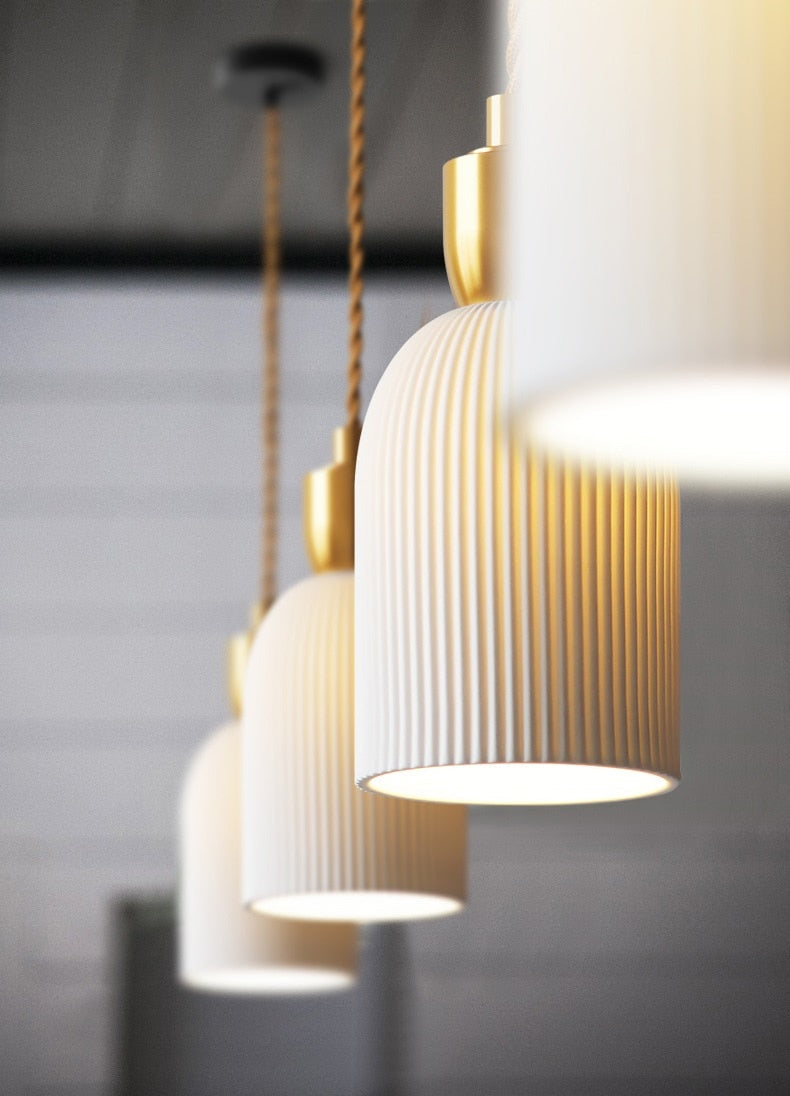 Ribbed Ceramic Copper Pendant Light