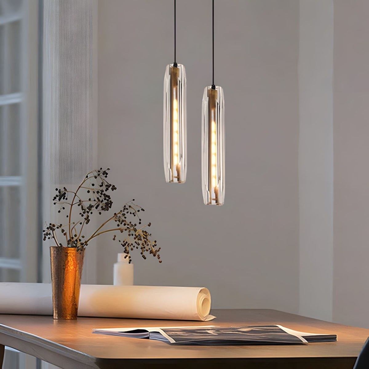 Brass Crystal Rod Pendant Light