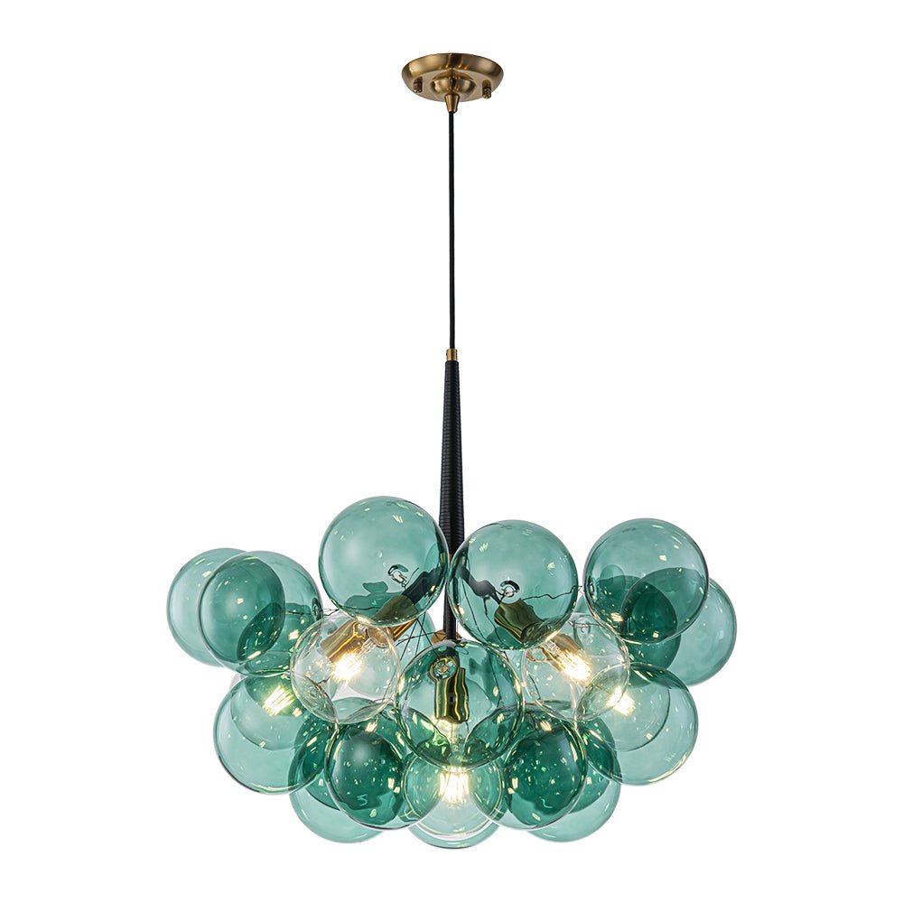 Teal Bubble Glass Brass Chandelier