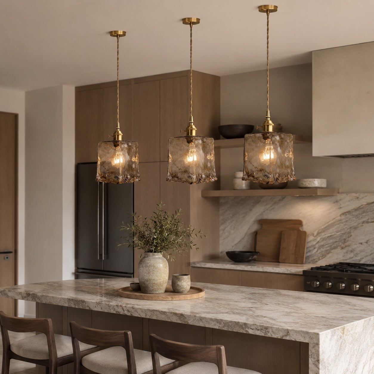 Vintage Brass Amber Pendant Light