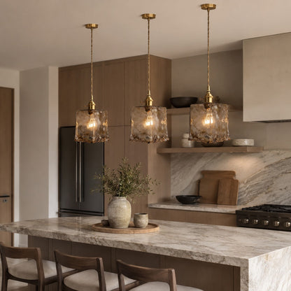 Vintage Brass Amber Pendant Light