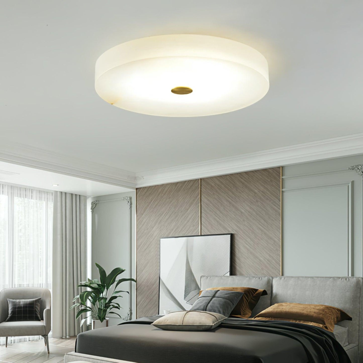 Alabaster Drum Flush Ceiling Light