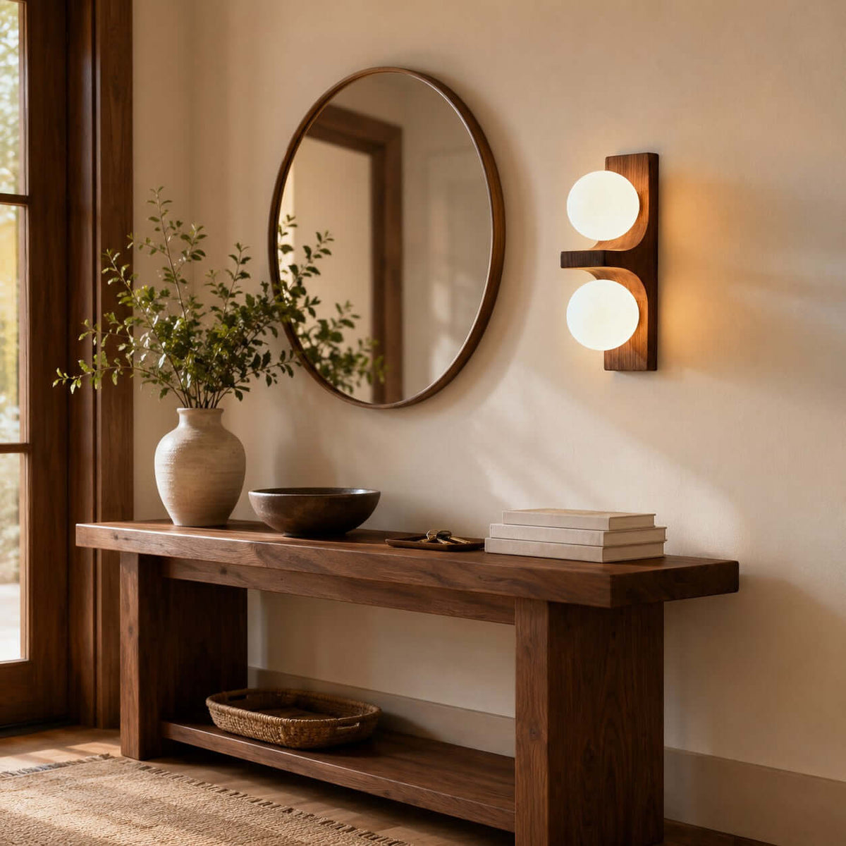 Wood Double Globe Wall Light