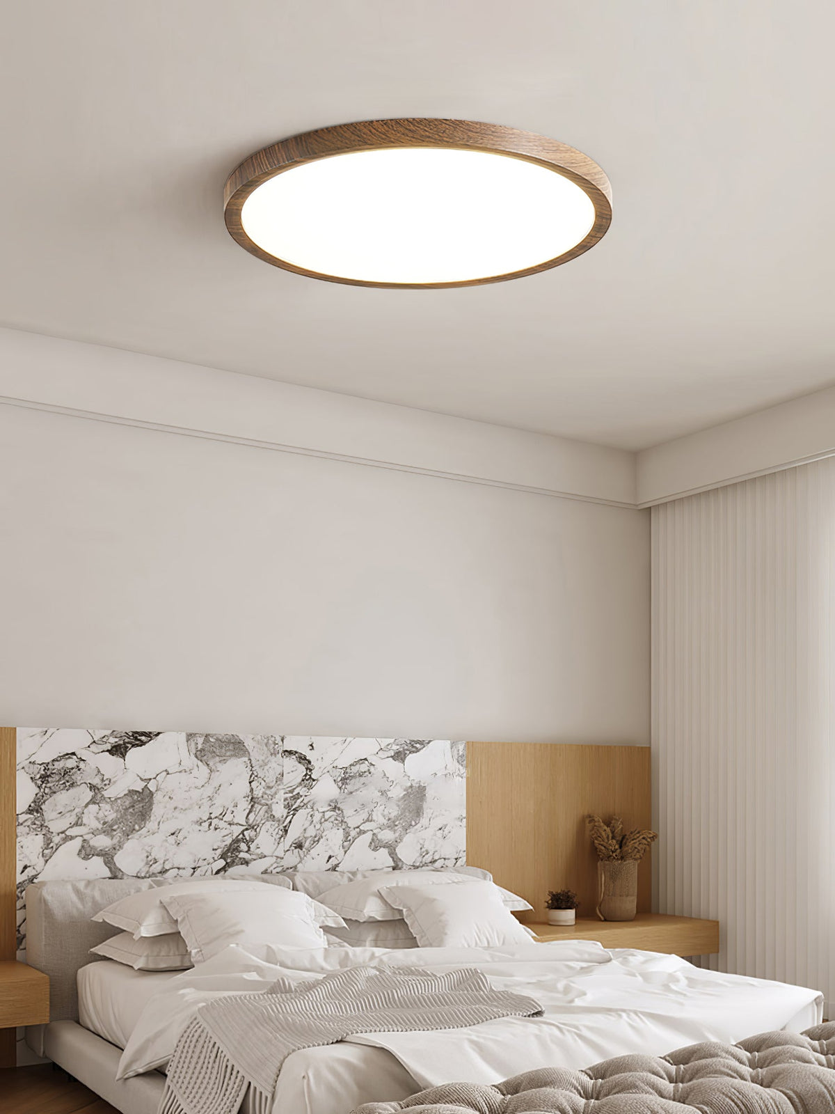 Slim Walnut Flush Ceiling Light