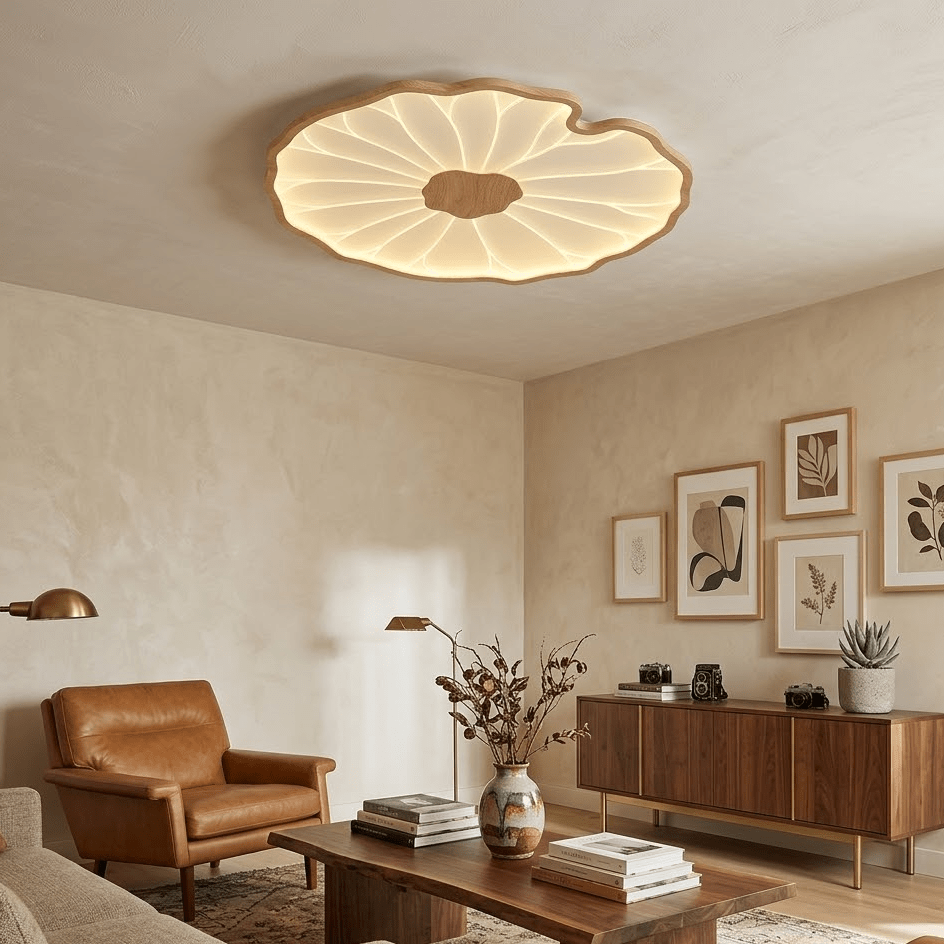 Waterlily Wood-Grain Ceiling Light