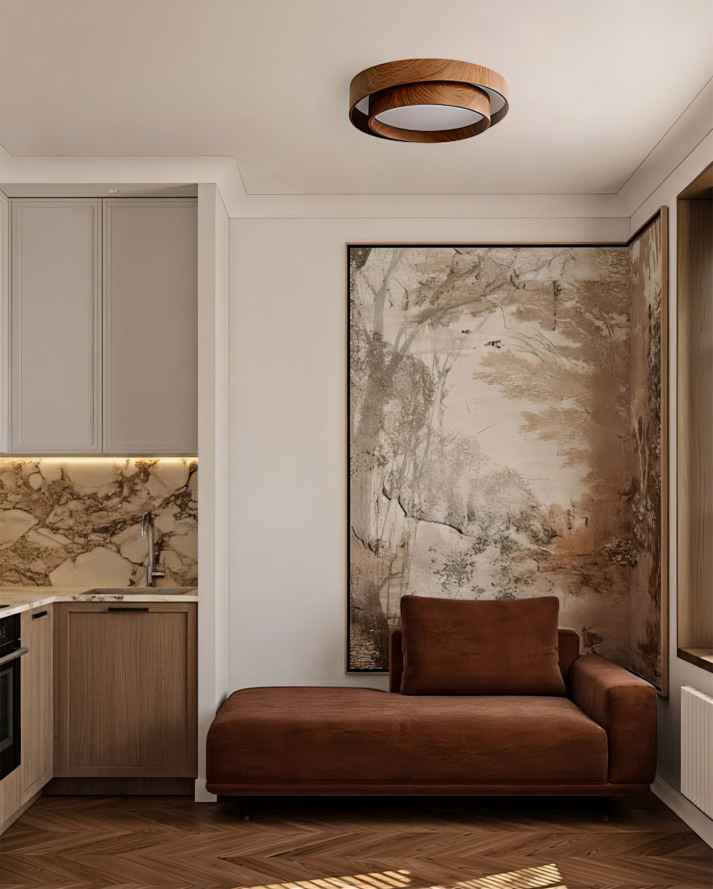 Walnut Spiral Ring Ceiling Light