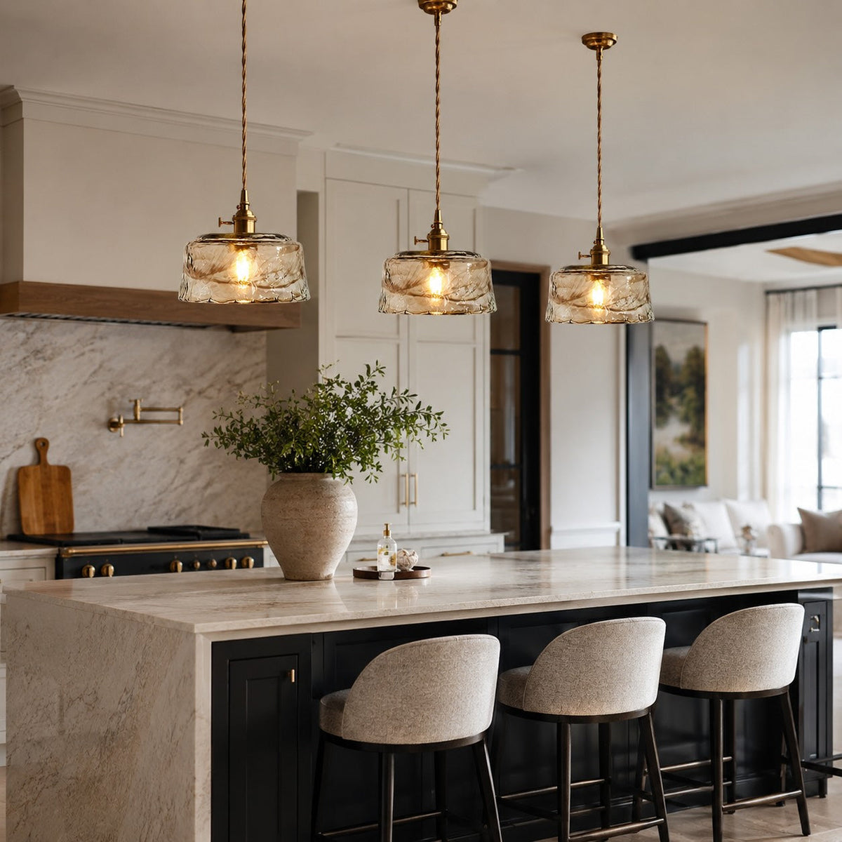 Vintage Brass Amber Pendant Light