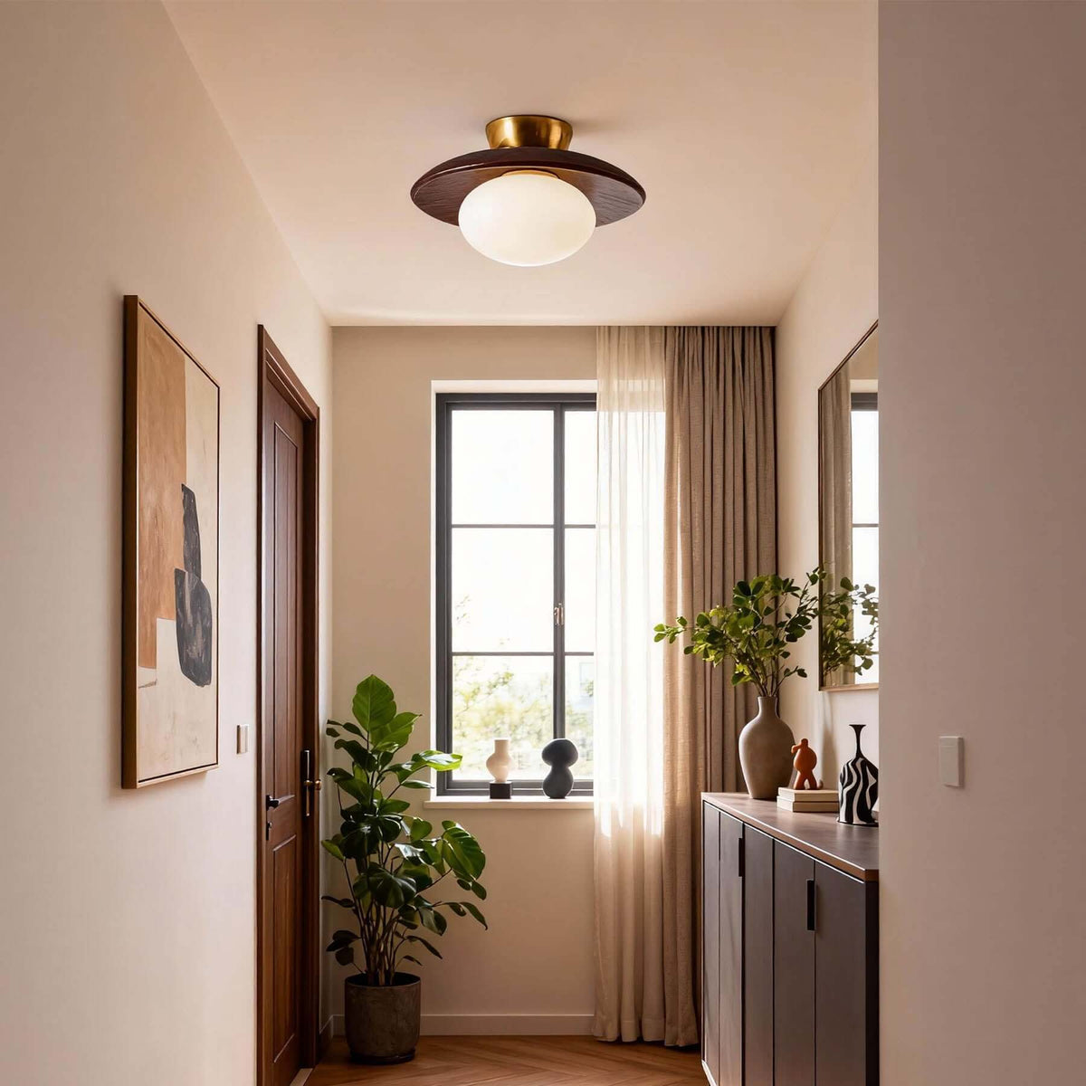 Wood Disc Opal Ceiling Light