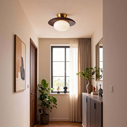 Wood Disc Opal Ceiling Light