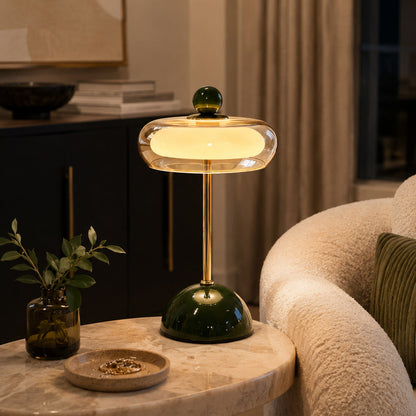 Green Glass Brass Table Lamp