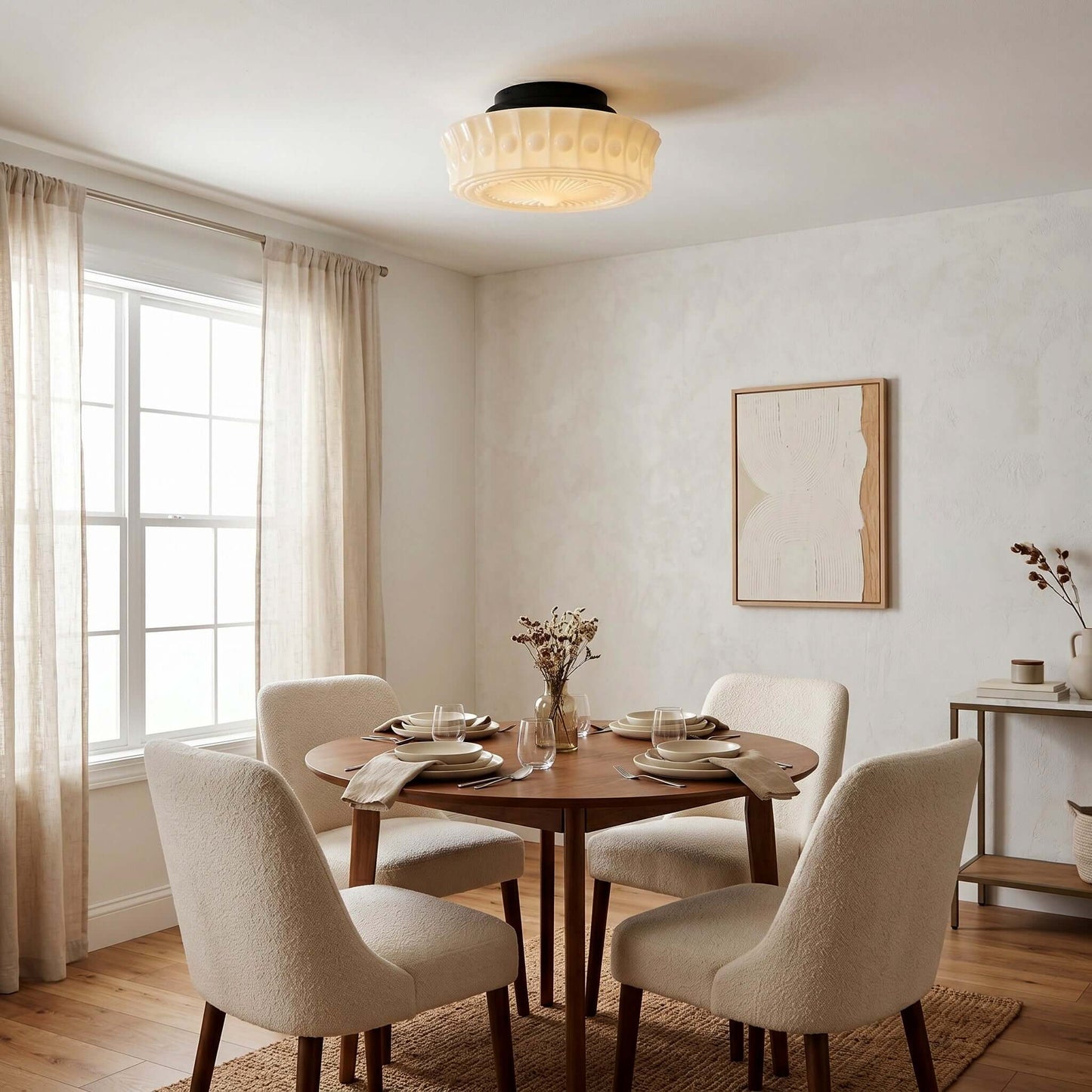 Scalloped Milk Glass Ceiling Light