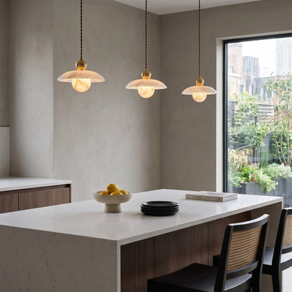Alabaster Sphere Brass Pendant Light