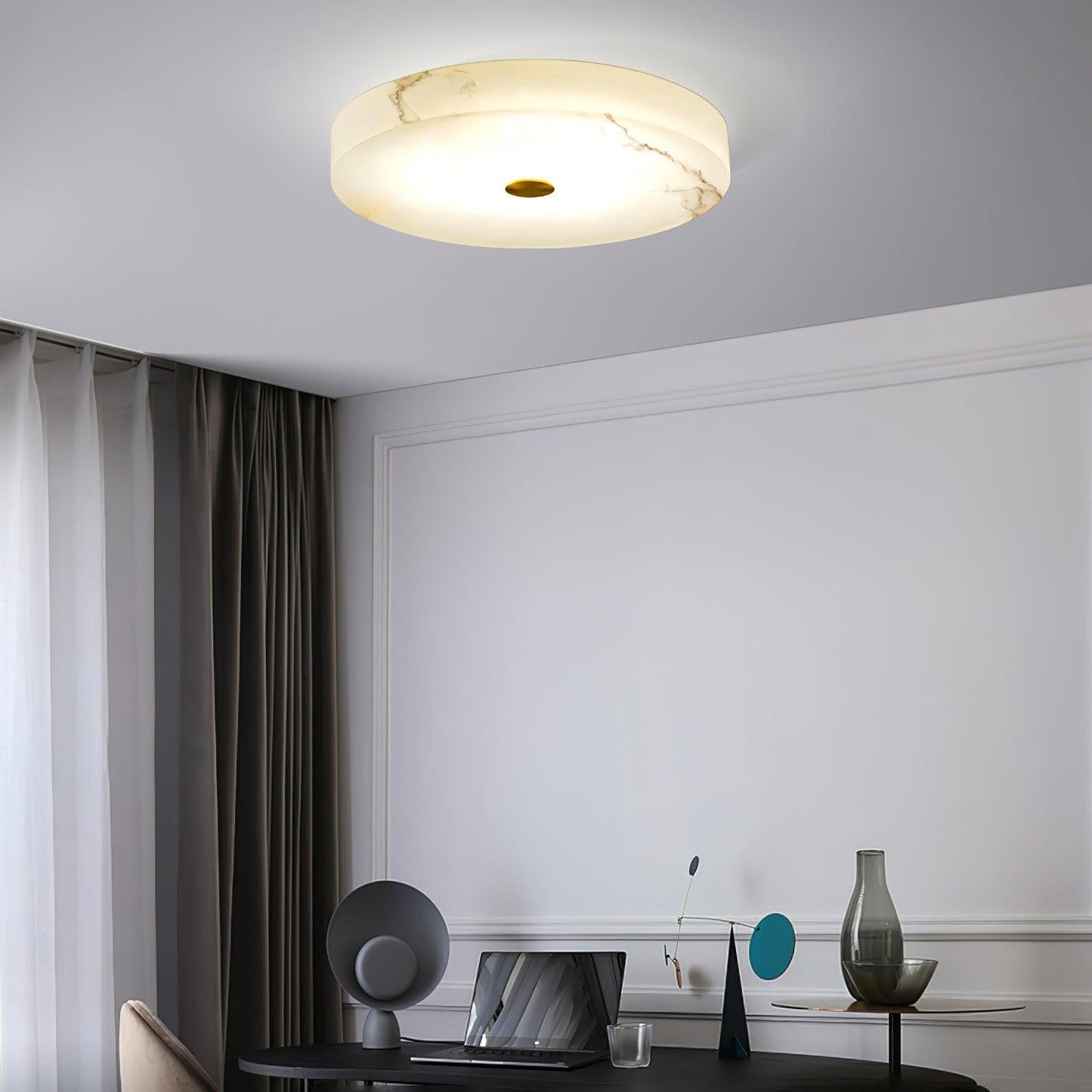 Alabaster Drum Flush Ceiling Light