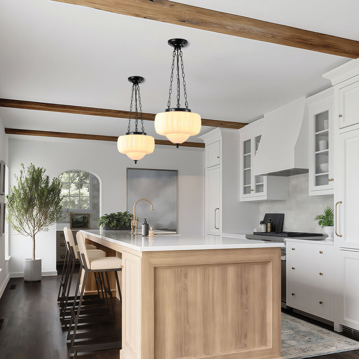 Fluted Milk Glass Pendant Light
