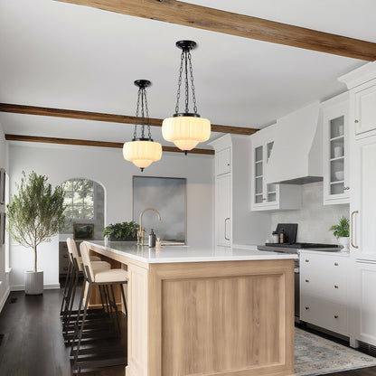 Fluted Milk Glass Pendant Light