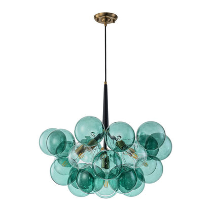 Teal Bubble Glass Brass Chandelier