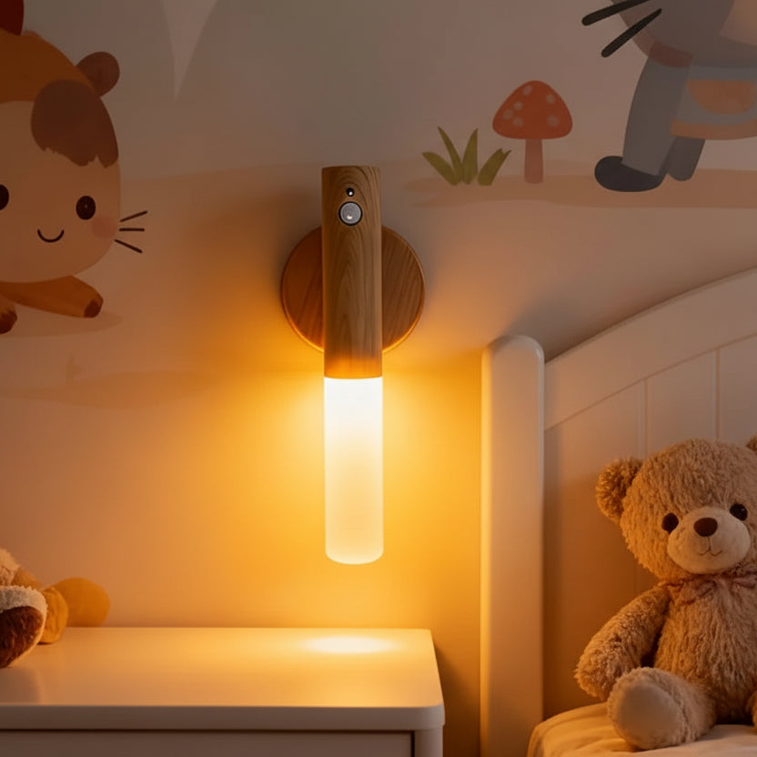 Oakmira Minimalist Wood Motion Sensor Wall Light