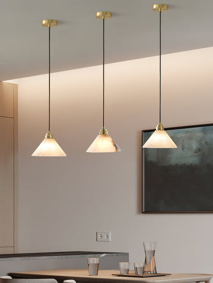 Alabaster Cone Brass Pendant Light