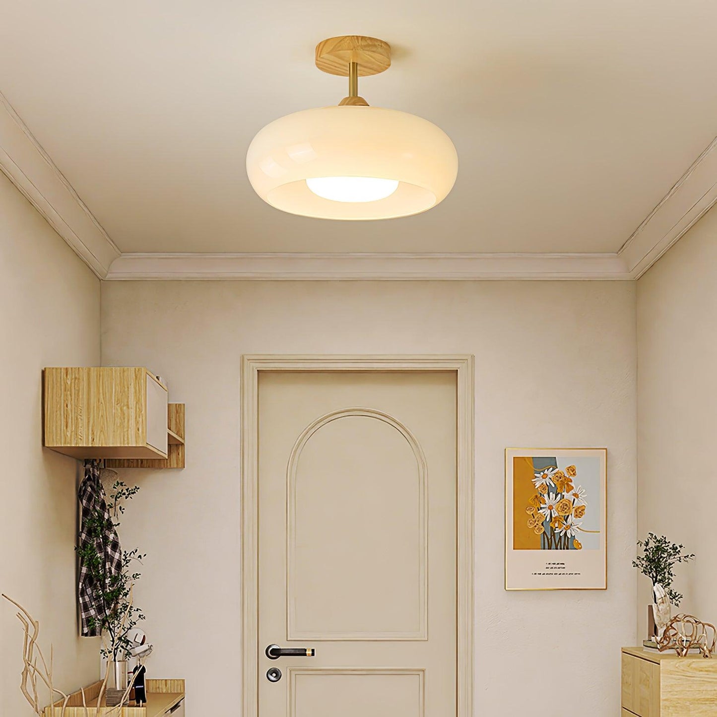 Oval Glass Wood Ceiling Light