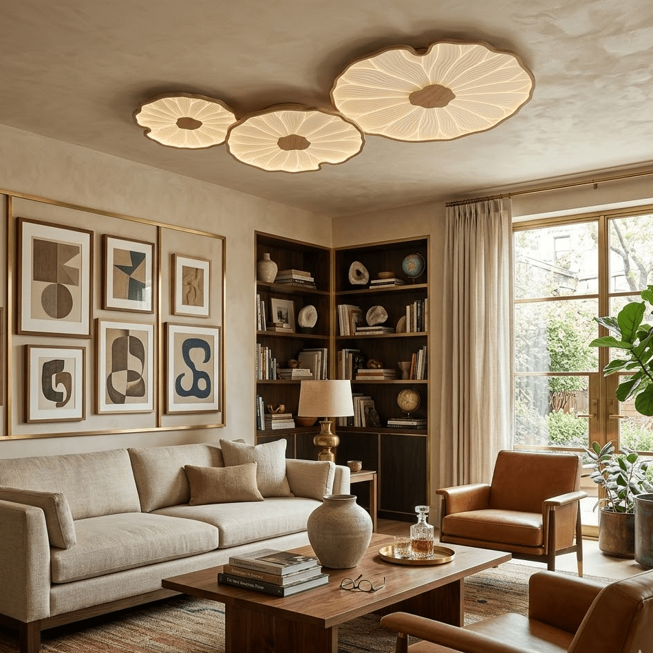 Waterlily Wood-Grain Ceiling Light