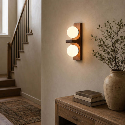Wood Double Globe Wall Light