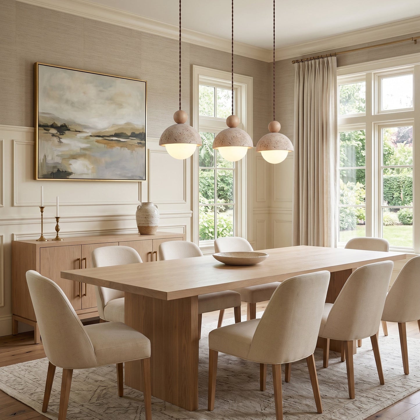 Travertine Dome Wood Pendant Light