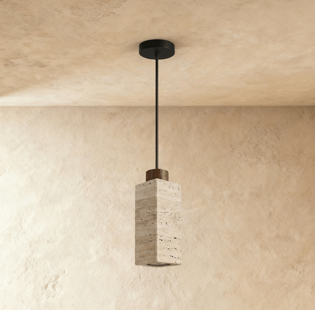 Slim Travertine Wood Pendant Light
