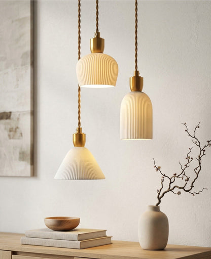 Ribbed Ceramic Copper Pendant Light