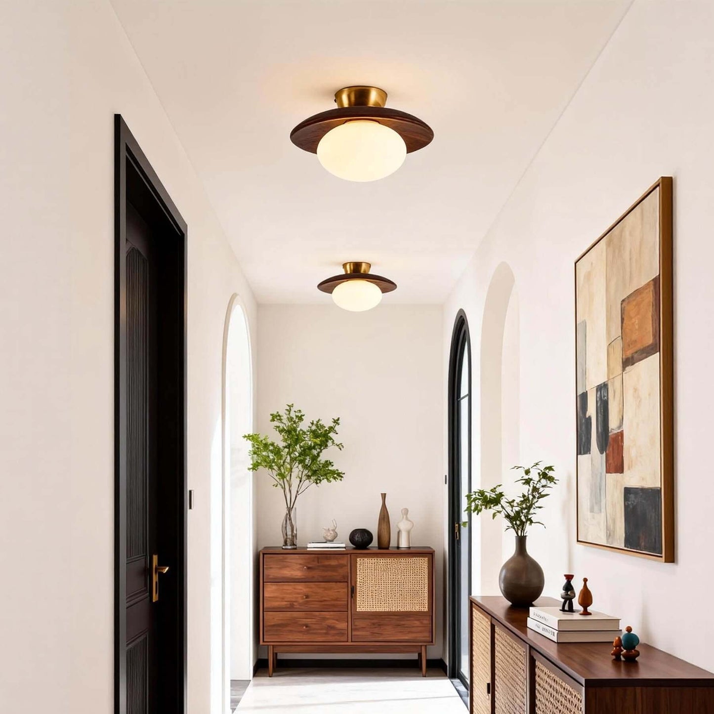 Wood Disc Opal Ceiling Light