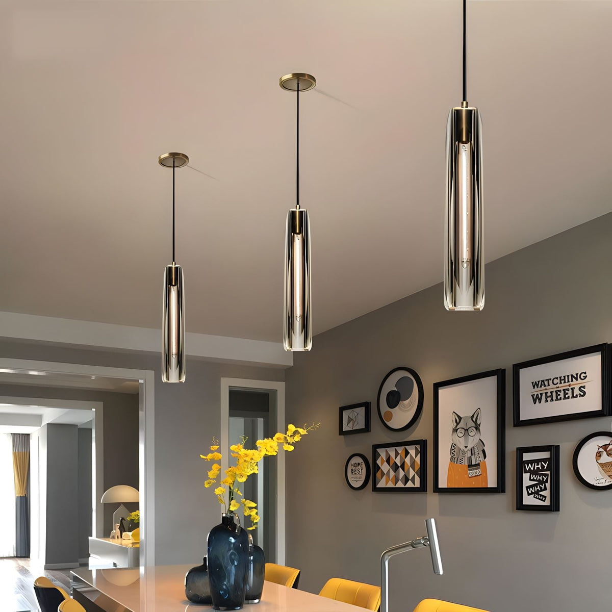 Brass Crystal Rod Pendant Light