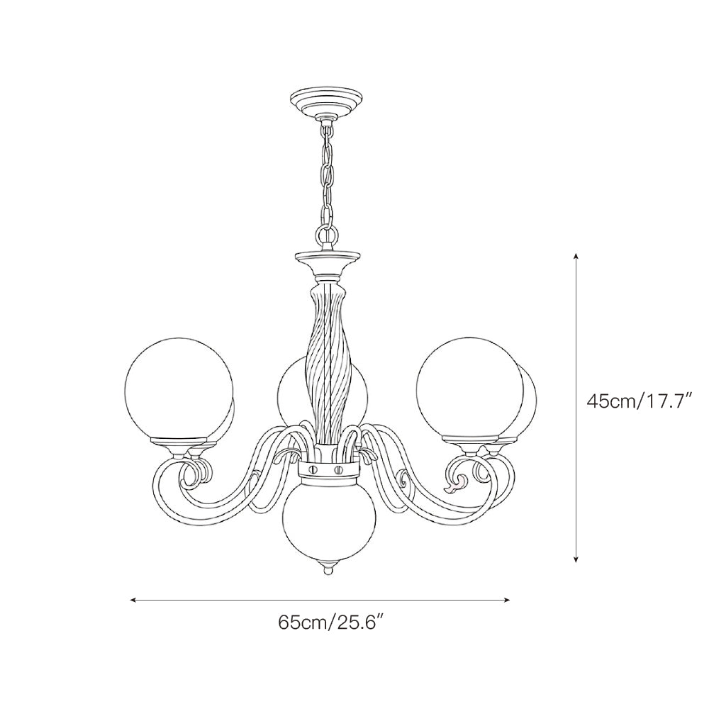 Scrolled Brass Globe Chandelier