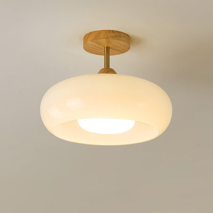 Oval Glass Wood Ceiling Light