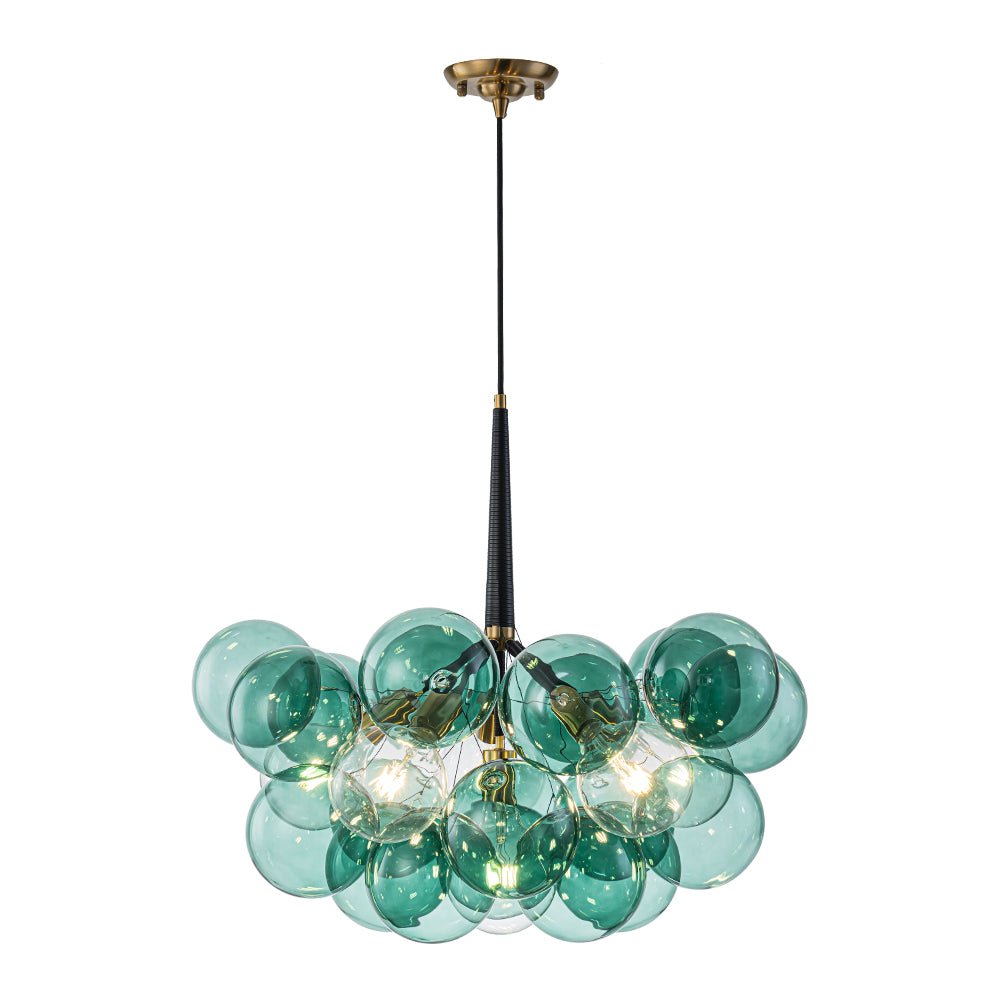 Teal Bubble Glass Brass Chandelier