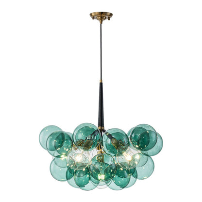 Teal Bubble Glass Brass Chandelier