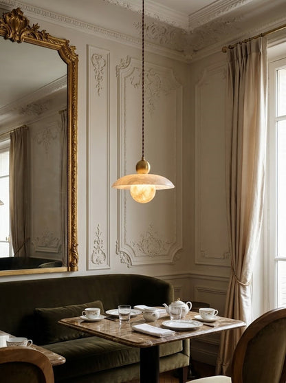 Alabaster Sphere Brass Pendant Light