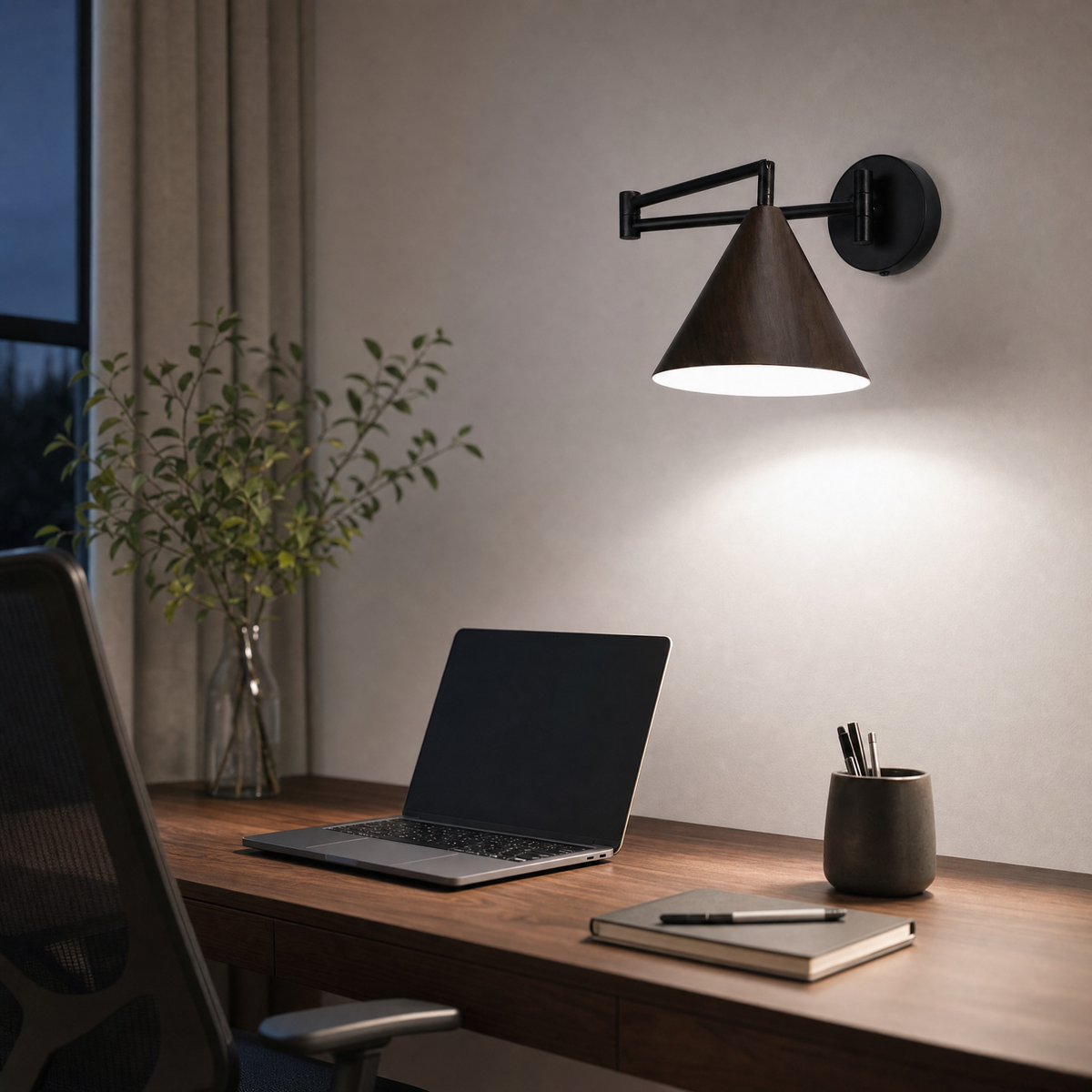 Linnoro Scandinavian Wood-Effect Swing Arm Wall Light