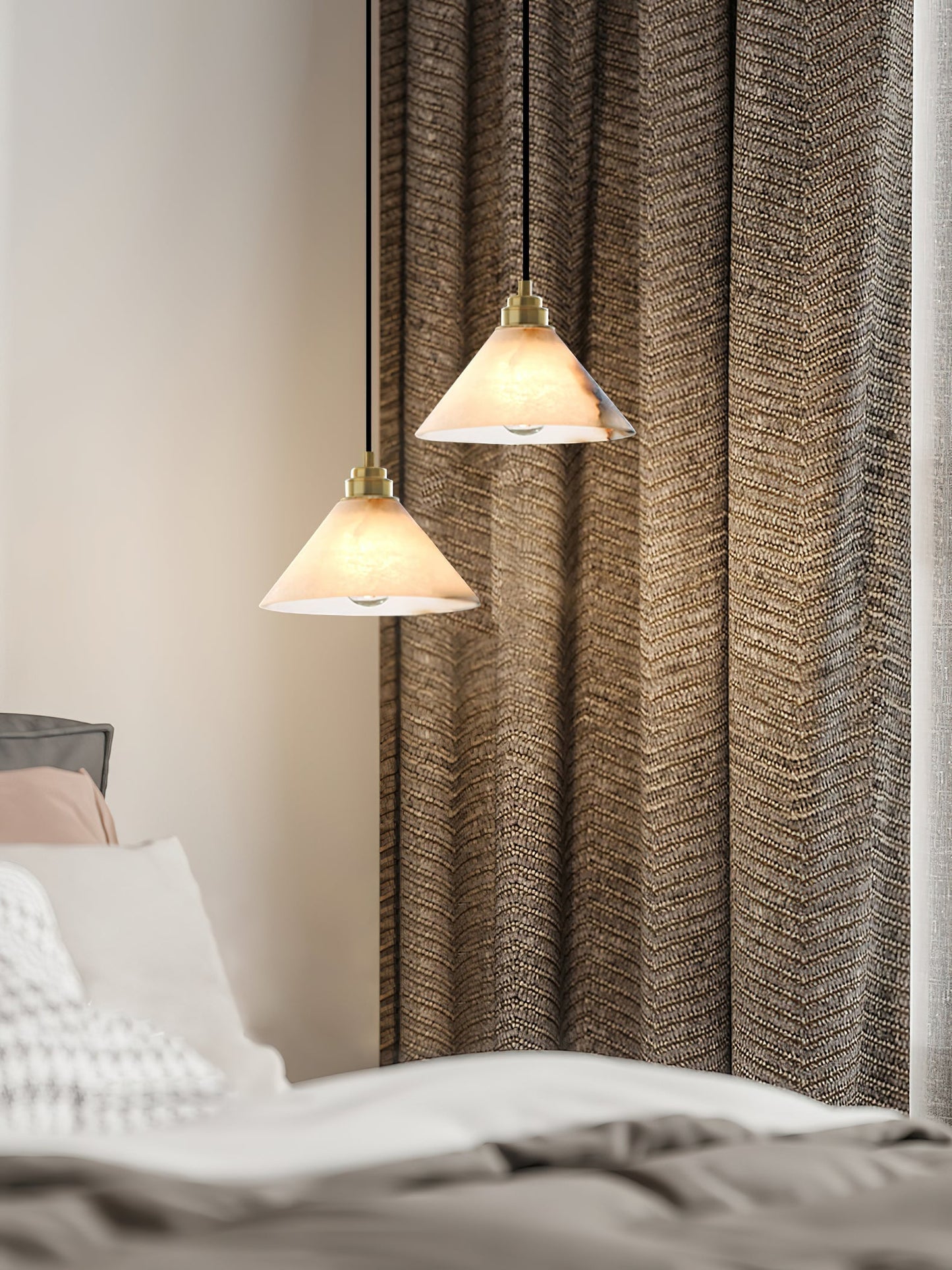 Alabaster Cone Brass Pendant Light
