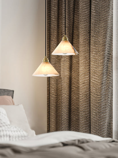 Alabaster Cone Brass Pendant Light