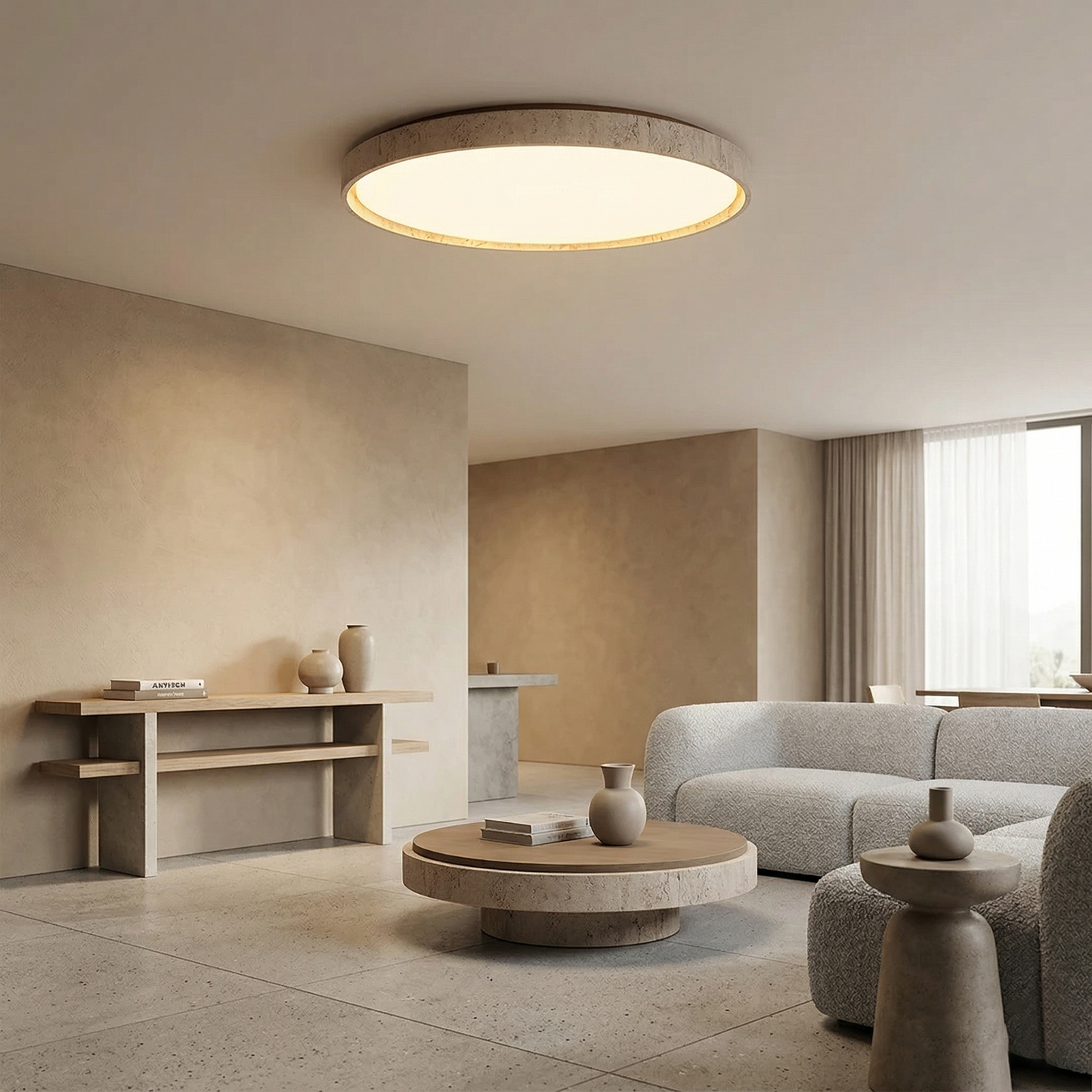 Walnut Travertine Disc Ceiling Light