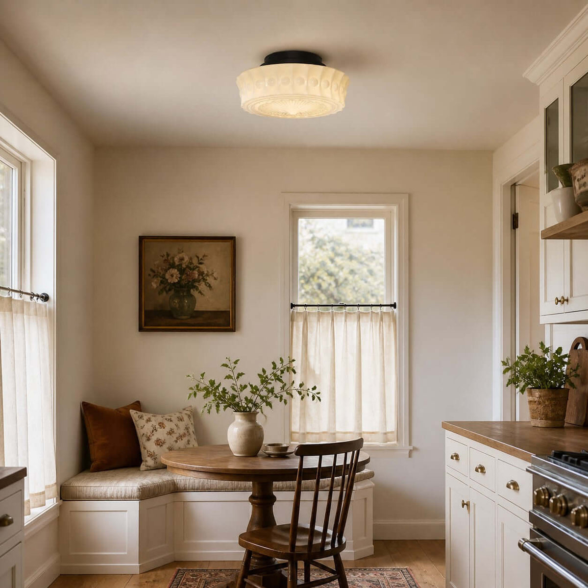 Scalloped Milk Glass Ceiling Light
