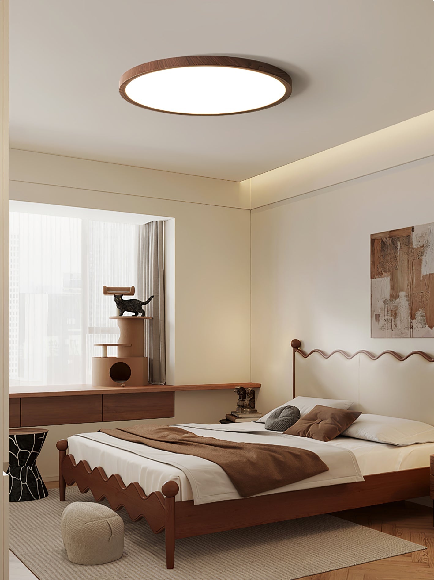 Slim Walnut Flush Ceiling Light
