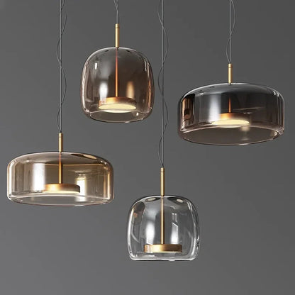 Tinted Glass Drum Pendant Light
